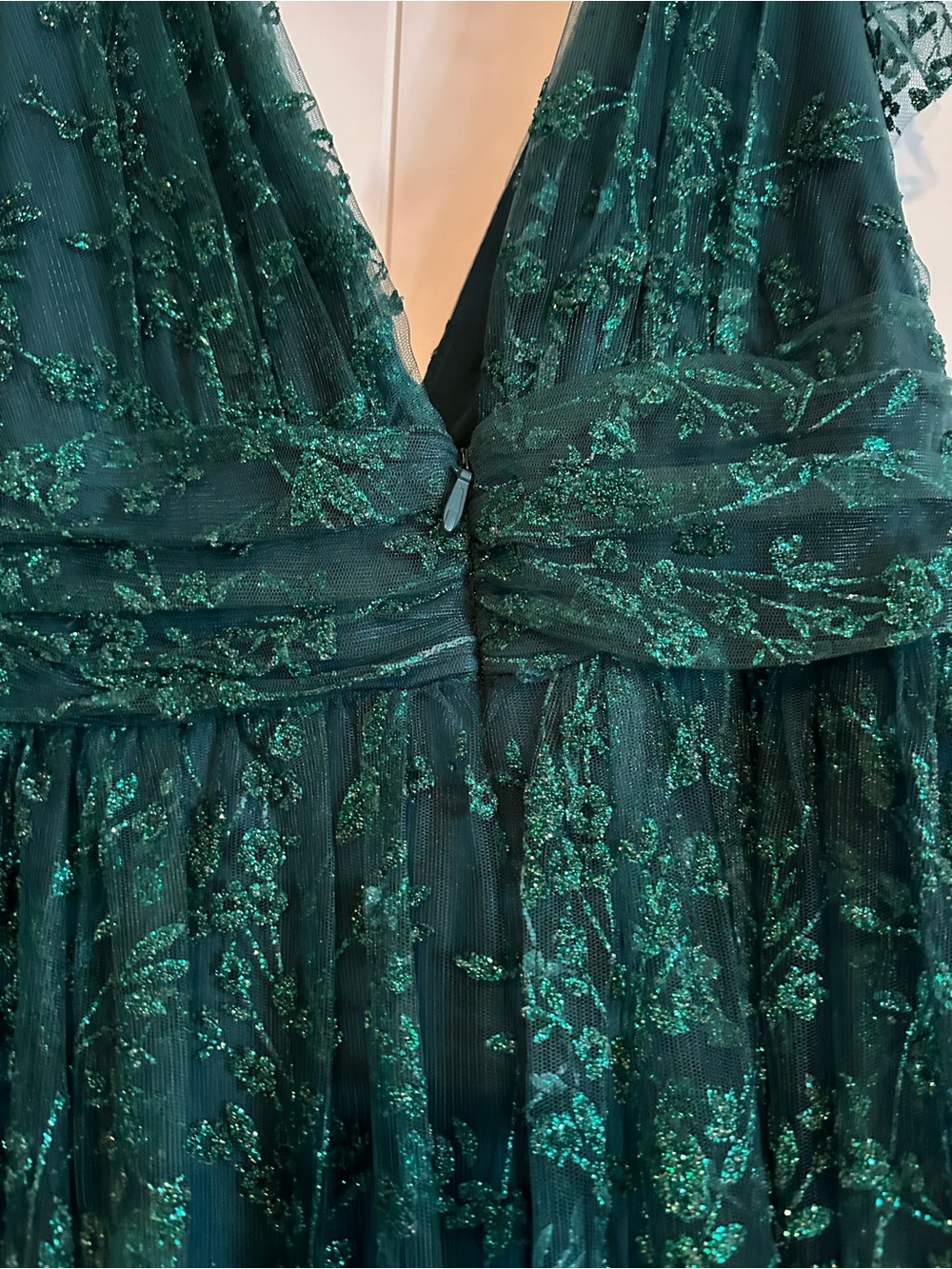 Deep Green Embellished V-Neck Gown - Picture 9 of 11